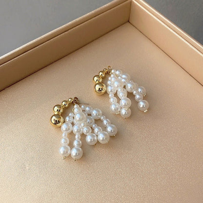 Baroque Size Pearl Tassel Earrings With Silver Needle-Jewearrings