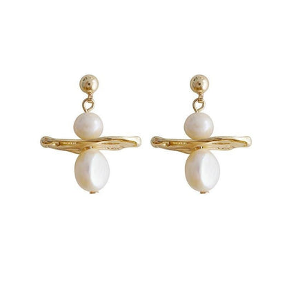 Baroque Temperament INS Cold Wind Natural Special-shaped Pearl Earrings-Jewearrings