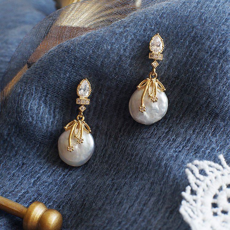 Baroque true pearl earrings-Jewearrings