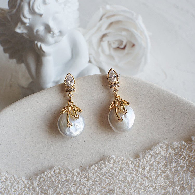 Baroque true pearl earrings-Jewearrings