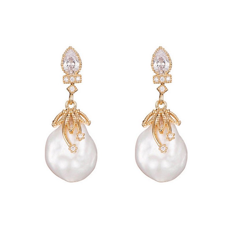 Baroque true pearl earrings-Jewearrings