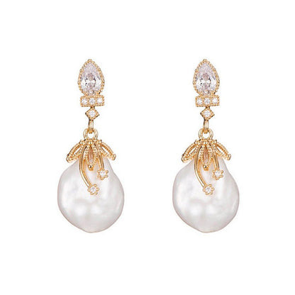 Baroque true pearl earrings-Jewearrings