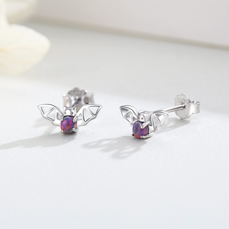 Bat Earrings 925 Sterling Silver Opal-Jewearrings