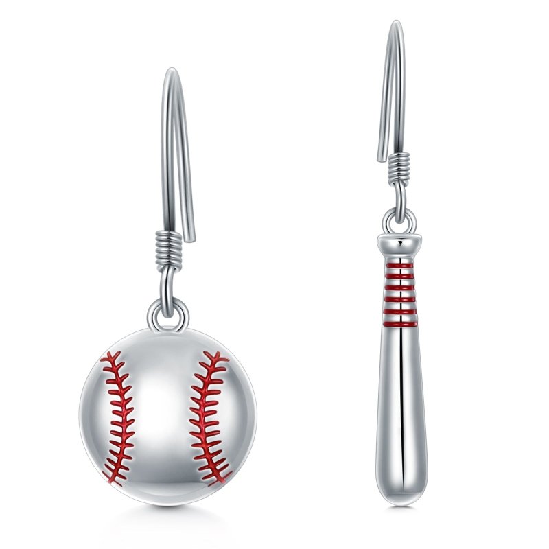 Bat Earrings Baseball Sterling Silver-Jewearrings