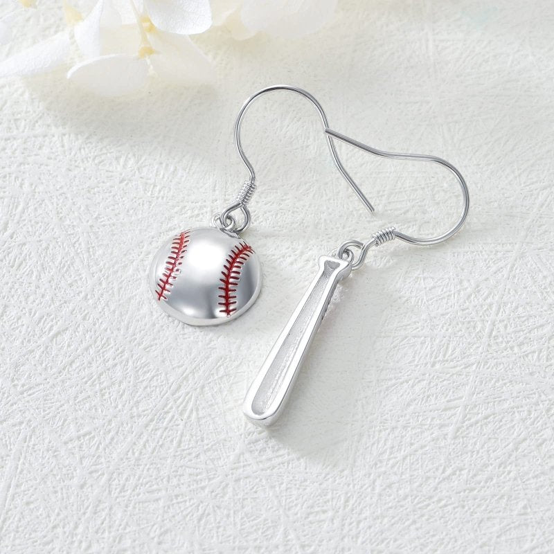 Bat Earrings Baseball Sterling Silver-Jewearrings