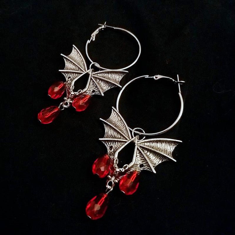 Bat Earrings Exaggerated Red Crystal-Jewearrings