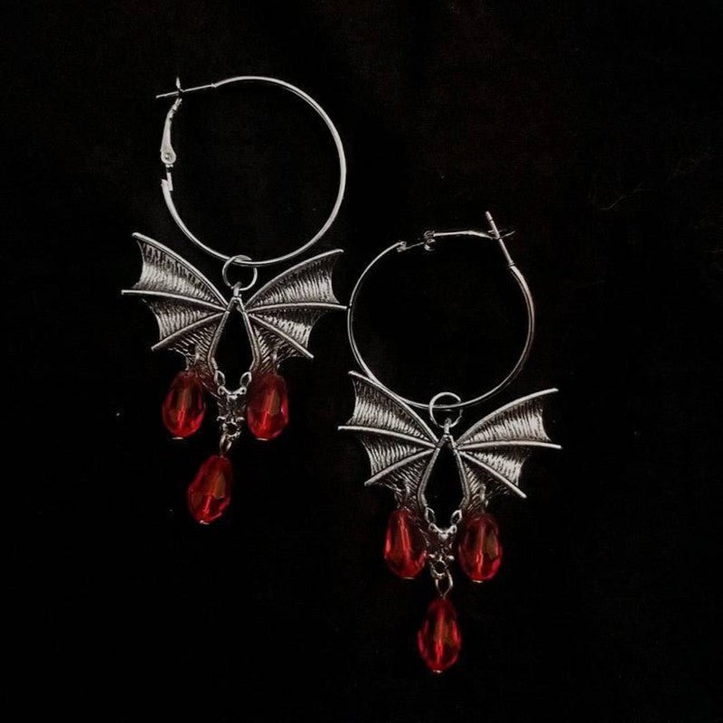 Bat Earrings Exaggerated Red Crystal-Jewearrings