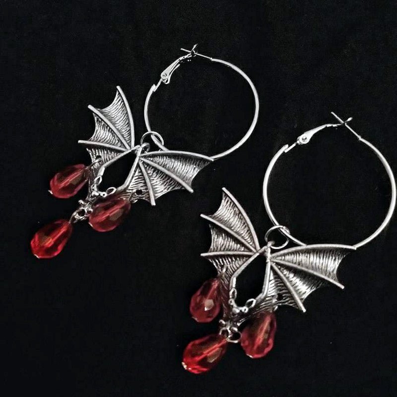 Bat Earrings Exaggerated Red Crystal-Jewearrings