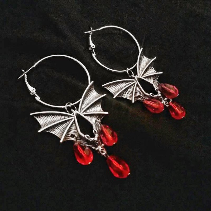 Bat Earrings Exaggerated Red Crystal-Jewearrings