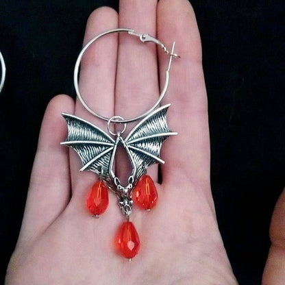 Bat Earrings Exaggerated Red Crystal-Jewearrings