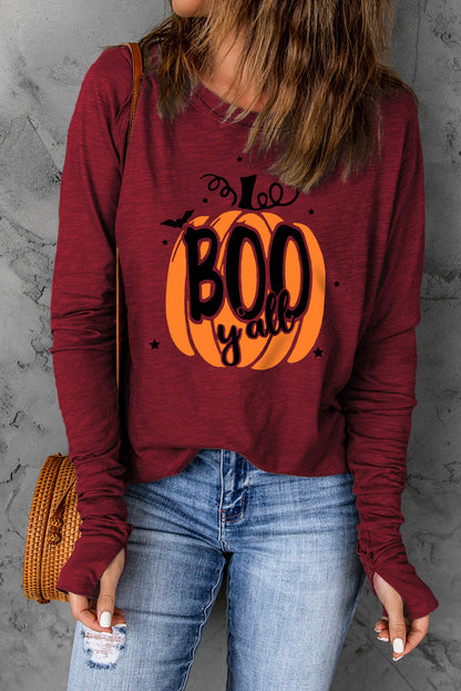 Pumpkin Graphic Thumbhole Sleeve T-Shirt-Jewearrings