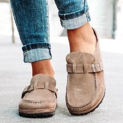 Round Toe Low Heel Buckle Loafers-Jewearrings