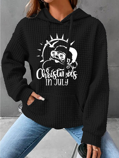 Full Size CHRISTMAS IN JULY Drawstring Long Sleeve Hoodie-Jewearrings