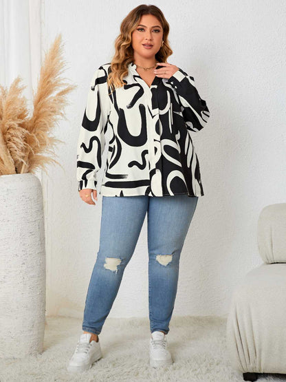 Plus Size V Neck Contrast Color Printed Shirt-Jewearrings