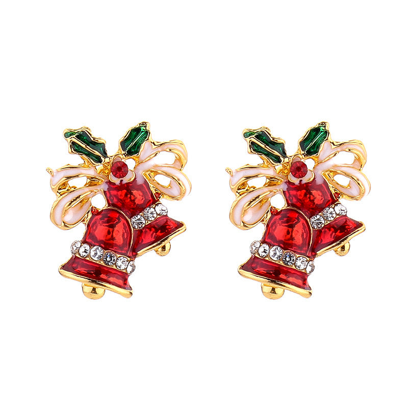 Christmas Gift Dripping Oil Bow Bell Earrings-Jewearrings