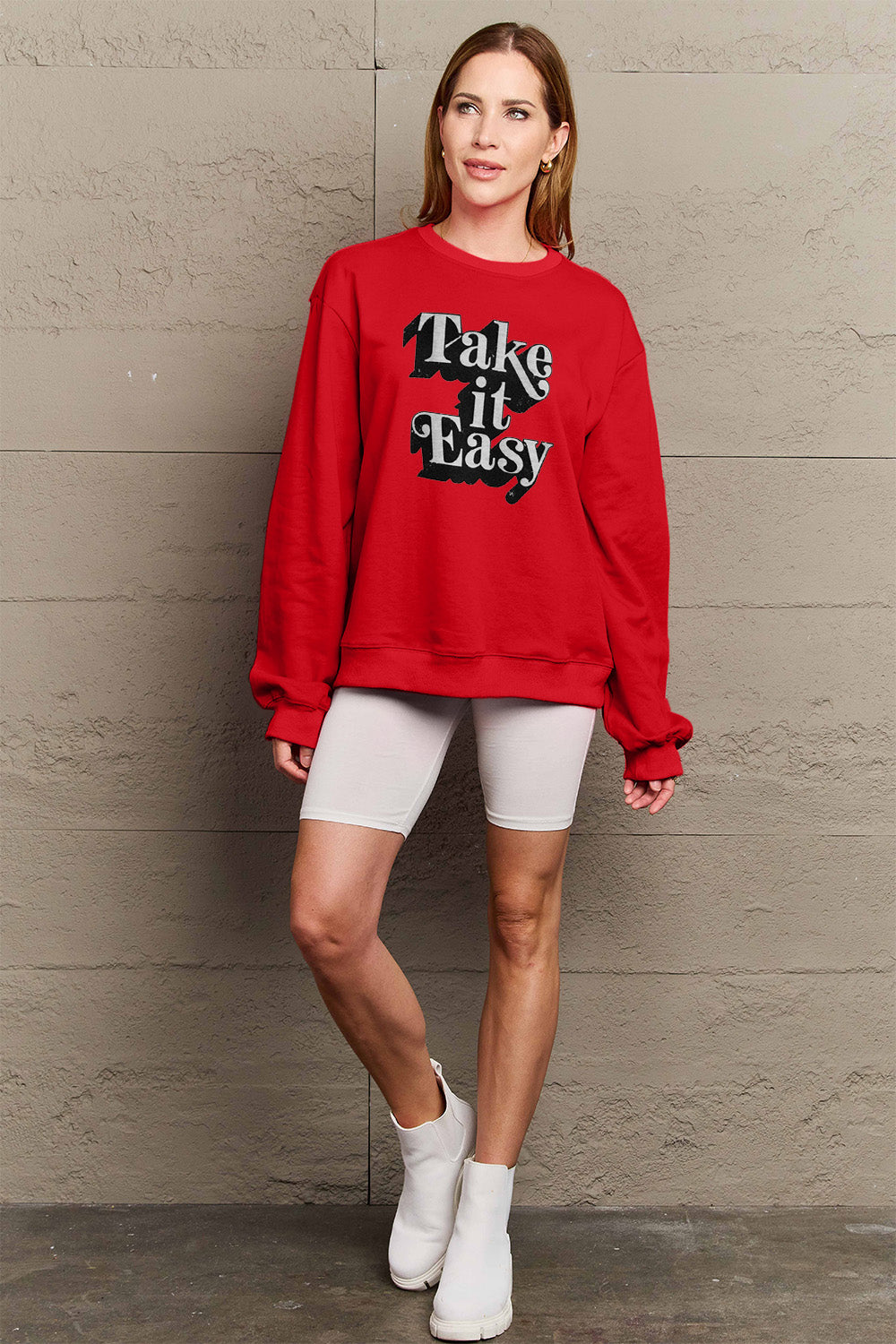 Simply Love Full Size TAKE IT EASY Graphic Sweatshirt-Jewearrings