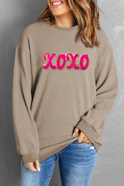 XOXO Sequin Round Neck Dropped Shoulder Sweatshirt-Jewearrings