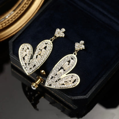 Elegant Lady Loving Heart Zircon Crystal Earrings Crown Silver Needle Cute Fashion Earrings-Jewearrings