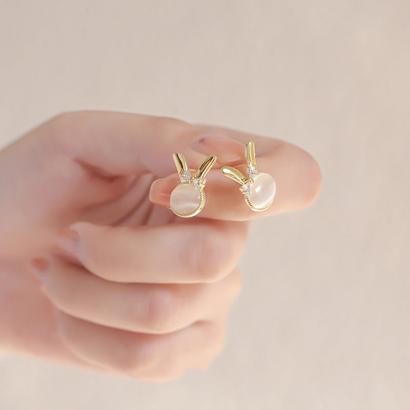 Cute Rabbit Opal Stud Earrings Earrings Silver Post Earrings-Jewearrings