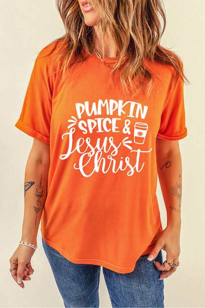 Round Neck Short Sleeve PUMPKIN SPICE JESUS CHRIST T-Shirt-Jewearrings