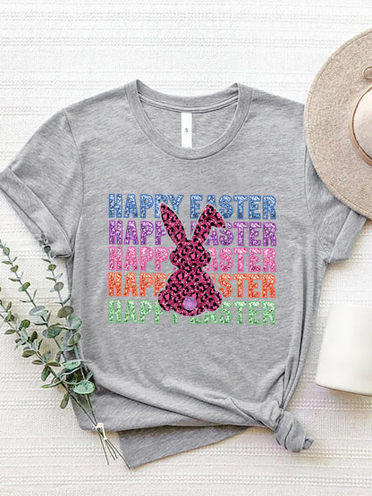 HAPPY EASTER Round Neck Short Sleeve T-Shirt-Jewearrings