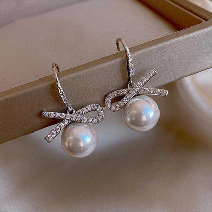 Light Luxury Bowknot Women's Pearl Stud Earrings-Jewearrings