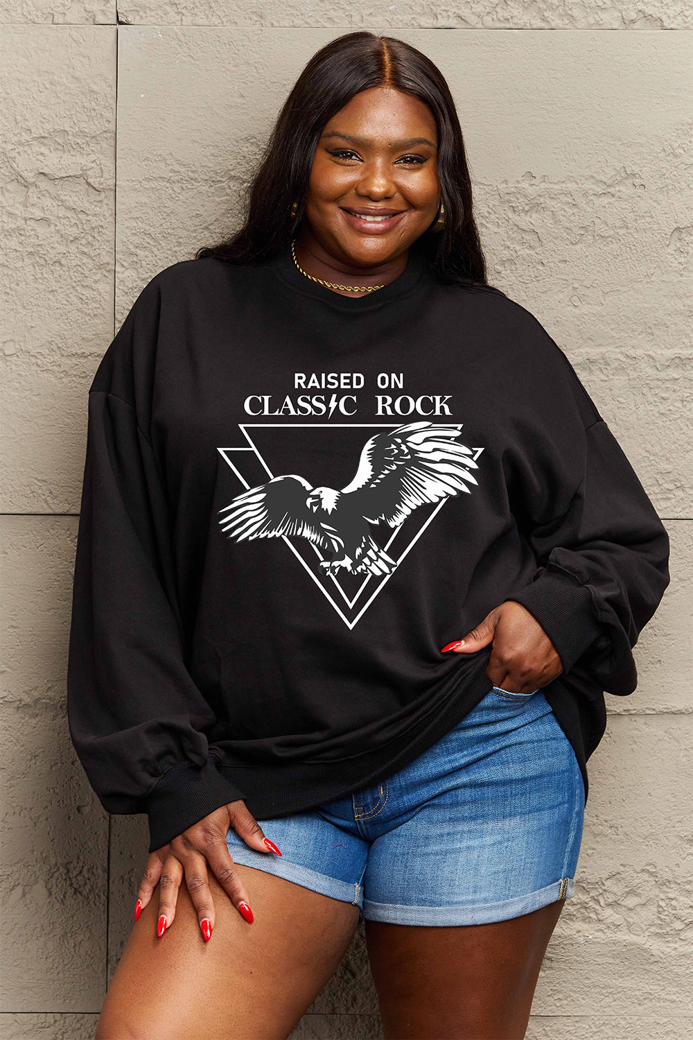 Simply Love Full Size Eagle Graphic Drop Shoulder Sweatshirt-Jewearrings