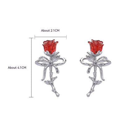 Red Rose Bow Earrings For Women-Jewearrings