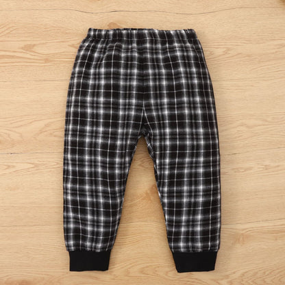 Kids Animal Graphic Sweatshirt and Plaid Joggers Set-Jewearrings