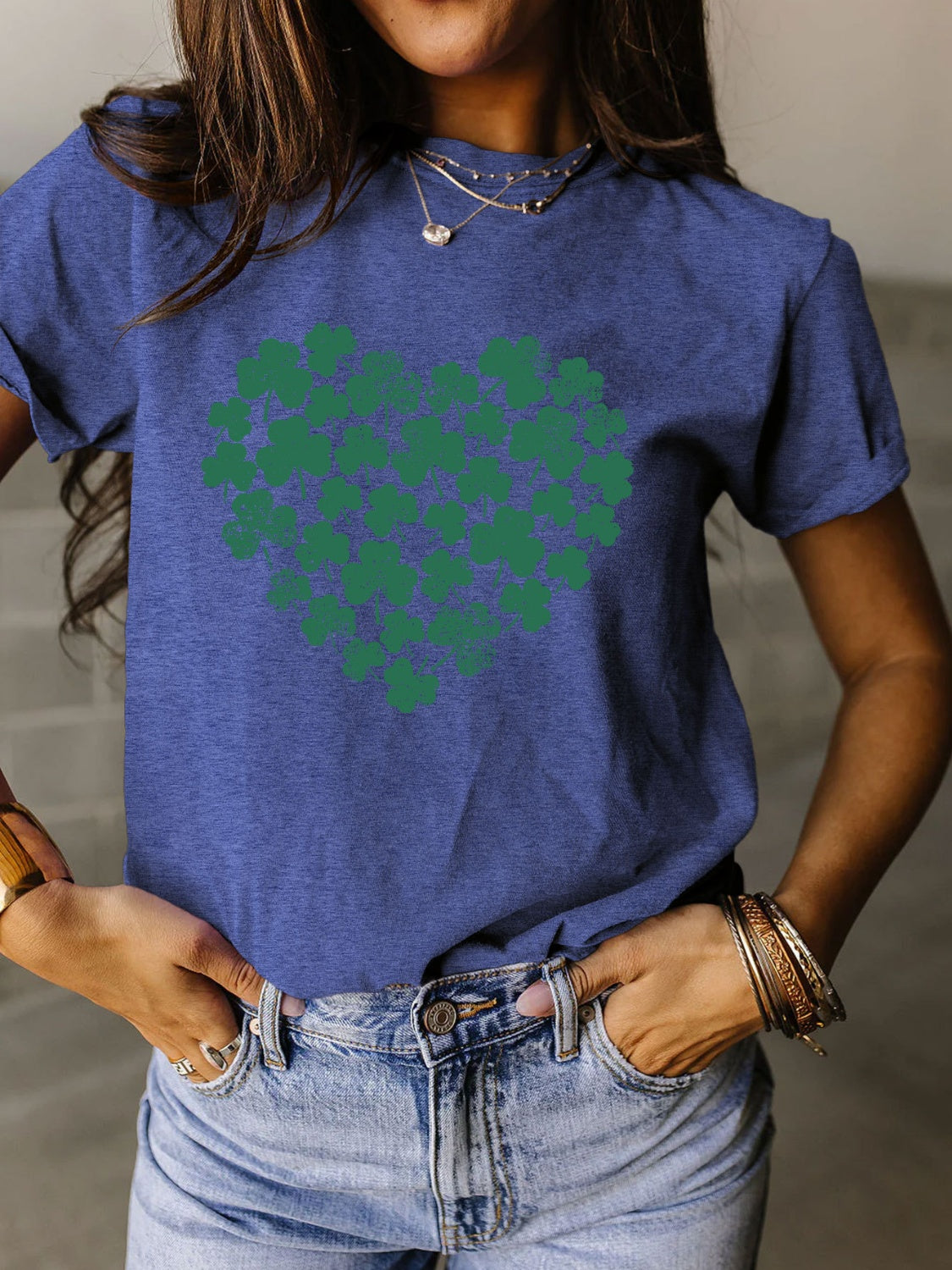 Full Size Lucky Clover Round Neck Short Sleeve T-Shirt-Jewearrings