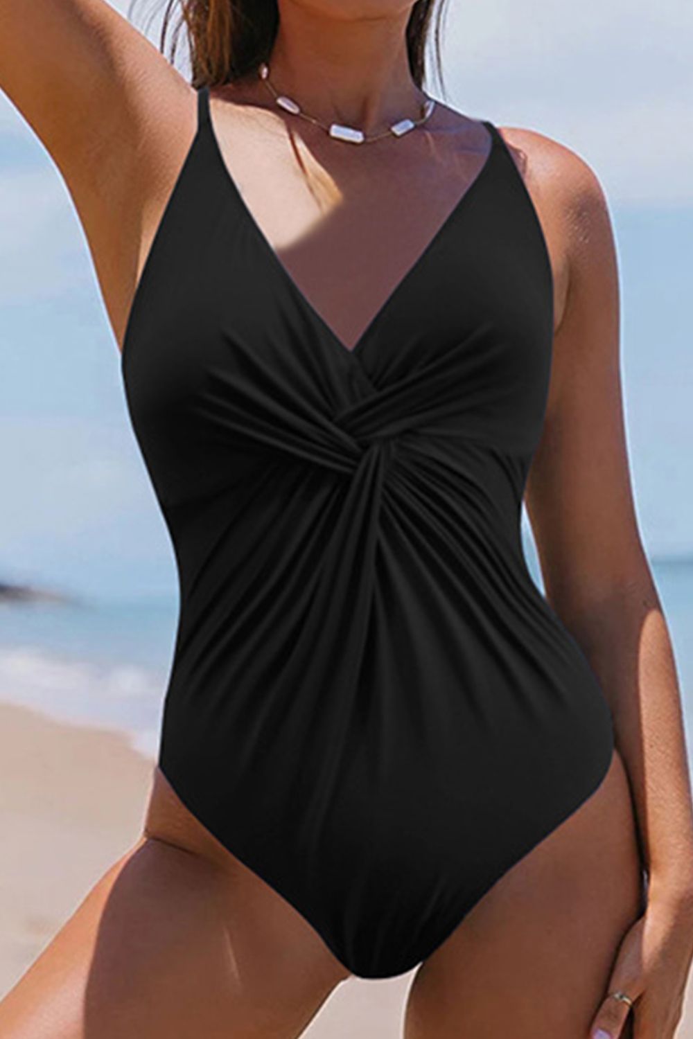 Twisted Crisscross V-Neck One-Piece Swimwear-Jewearrings