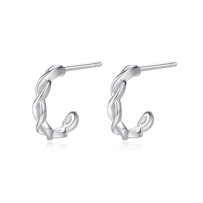 S925 Silver Twisted Rope C-Shaped Stud Earrings-Jewearrings