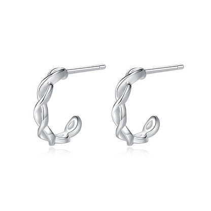 S925 Silver Twisted Rope C-Shaped Stud Earrings-Jewearrings