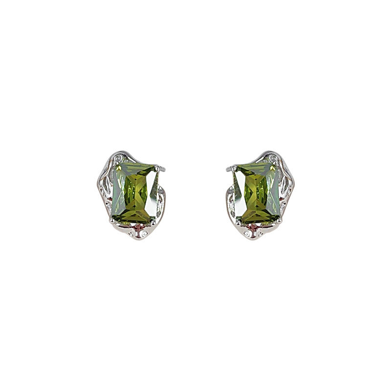 Women's Temperament Shaped Olive Green Zircon Stud Earrings-Jewearrings