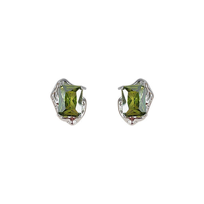 Women's Temperament Shaped Olive Green Zircon Stud Earrings-Jewearrings