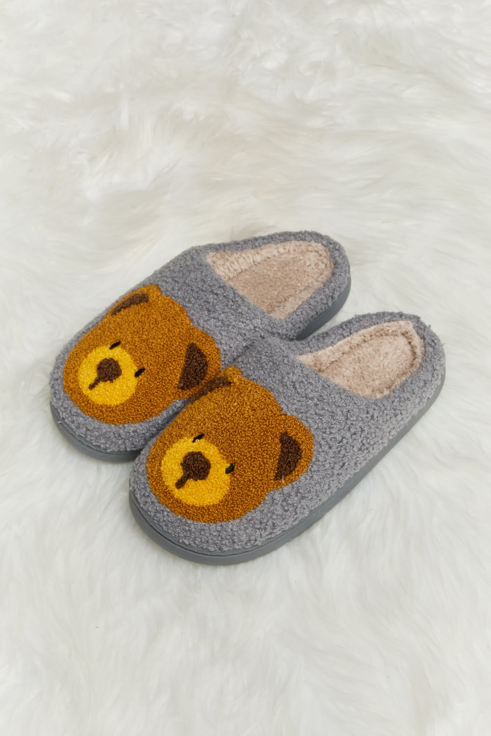 Melody Teddy Bear Print Plush Slide Slippers-Jewearrings