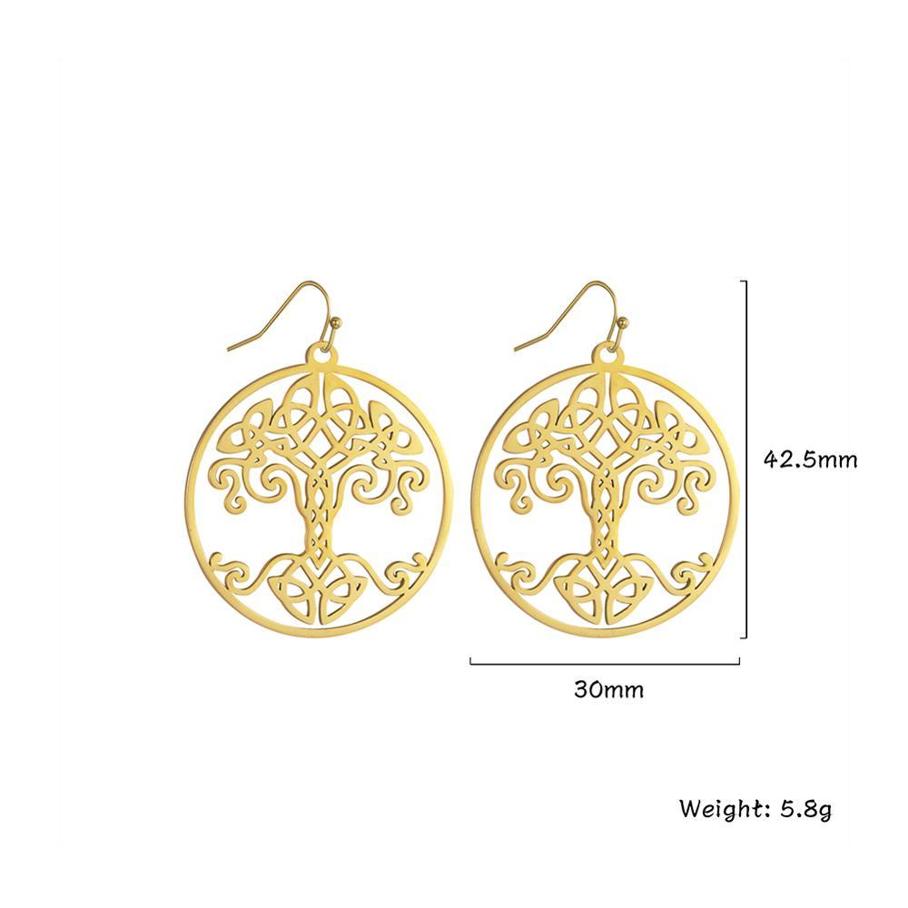 Vintage World Tree Real Gold Women's Earrings-Jewearrings