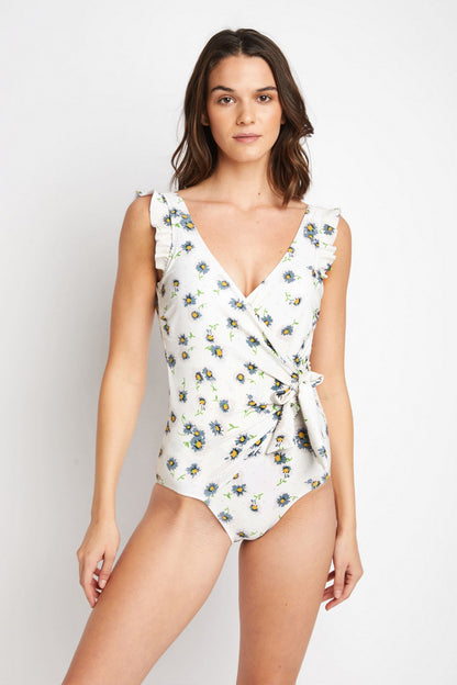 Marina West Swim Float On Ruffle Faux Wrap One-Piece in Daisy Cream-Jewearrings