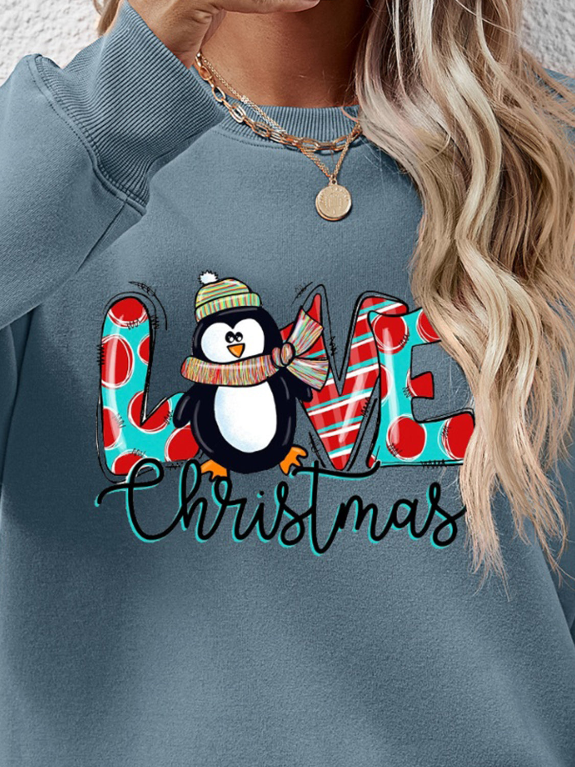 LIVE CHRISTMAS Drop Shoulder Round Neck Sweatshirt-Jewearrings