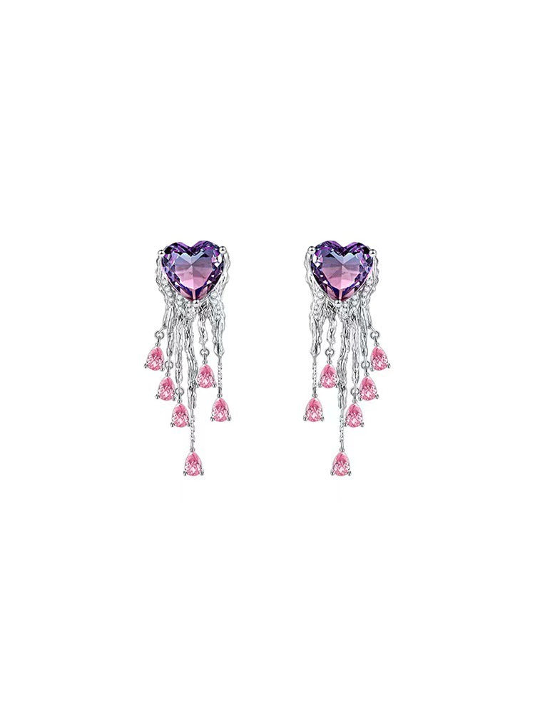 LiON Super Fairy Sweet Gradient Zircon Peach Heart Stud Earrings-Jewearrings