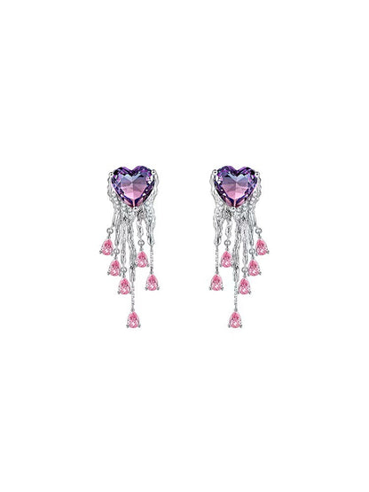 LiON Super Fairy Sweet Gradient Zircon Peach Heart Stud Earrings-Jewearrings