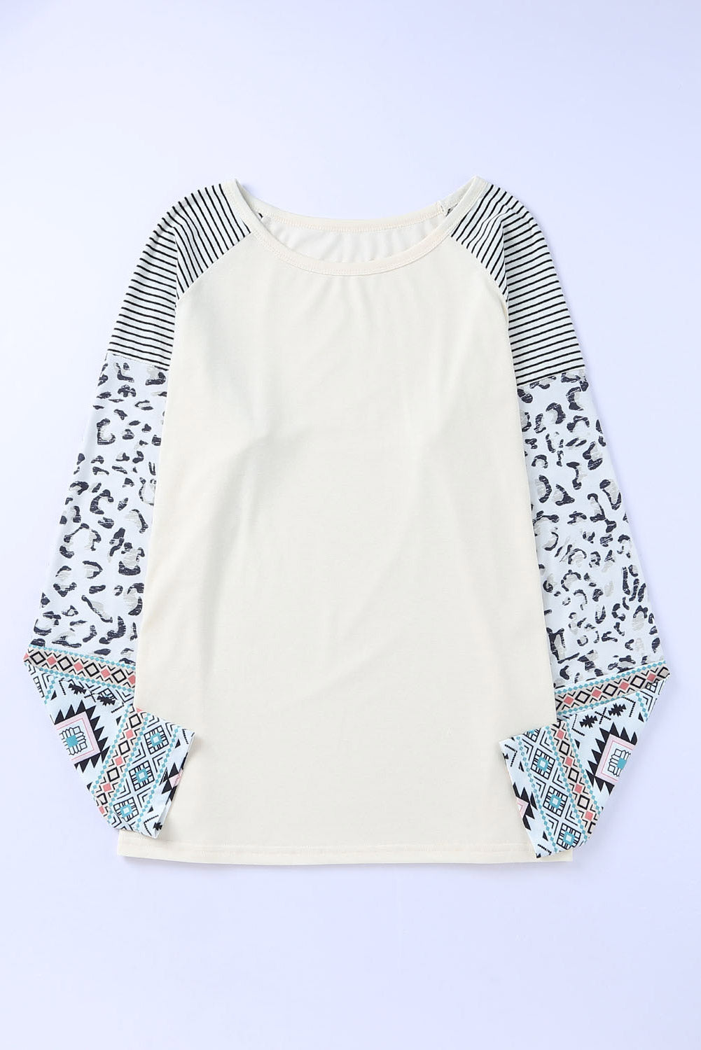 Plus Size Mixed Print Raglan Sleeve Round Neck Top-Jewearrings