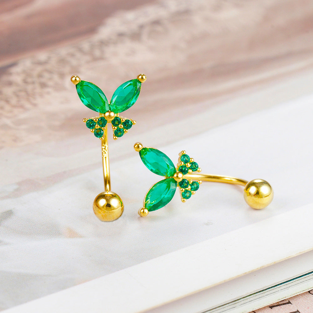 U-shaped Earrings Plated With Real Gold Butterfly Studs-Jewearrings