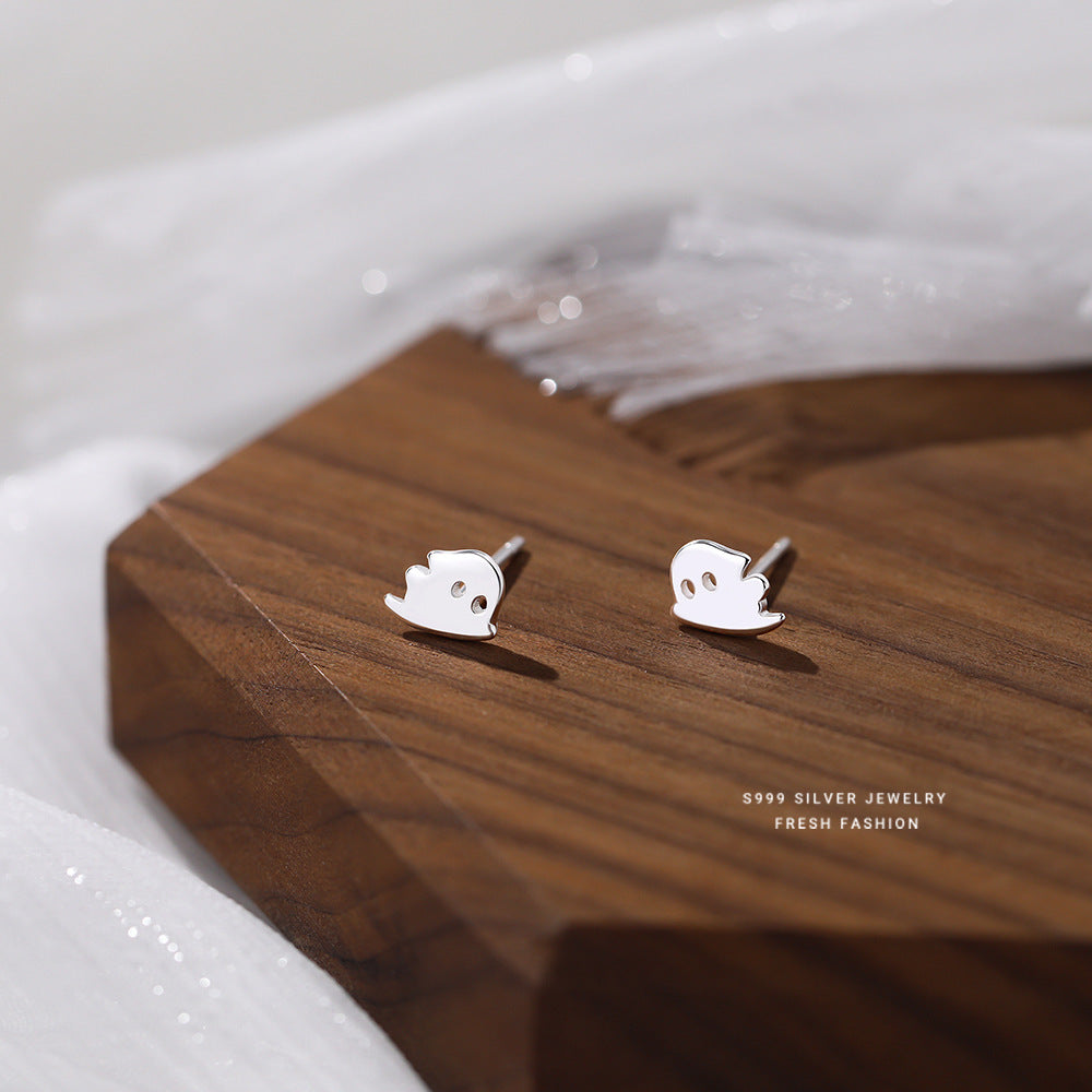 S999 Pure Silver Ghost Stud Earrings Female Niche Cartoon-Jewearrings