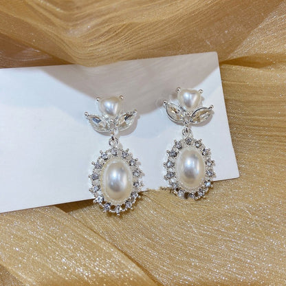 Love Pearl Rhinestone Earrings-Jewearrings