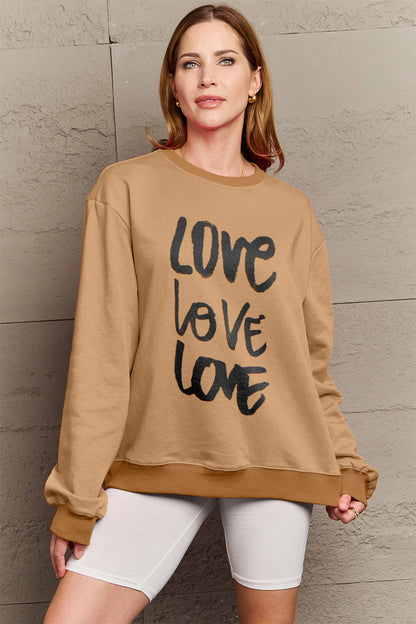 Simply Love Full Size LOVE Round Neck Sweatshirt-Jewearrings