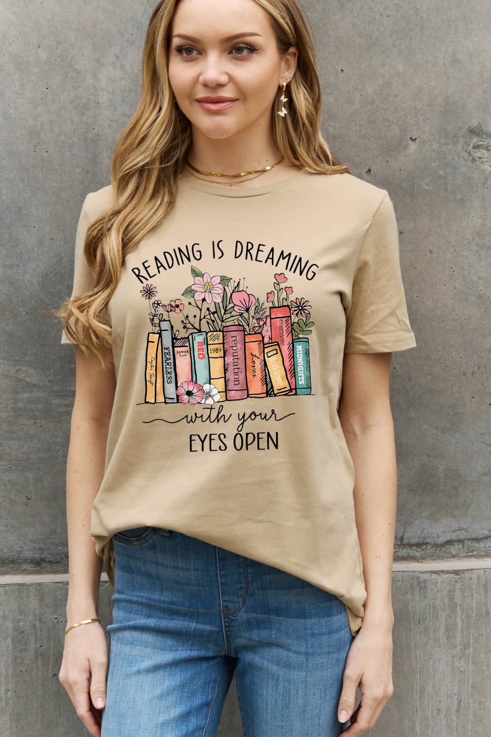 Simply Love Simply Love Full Size READING IS DREAMING WITH YOUR EYES OPEN Graphic Cotton Tee-Jewearrings