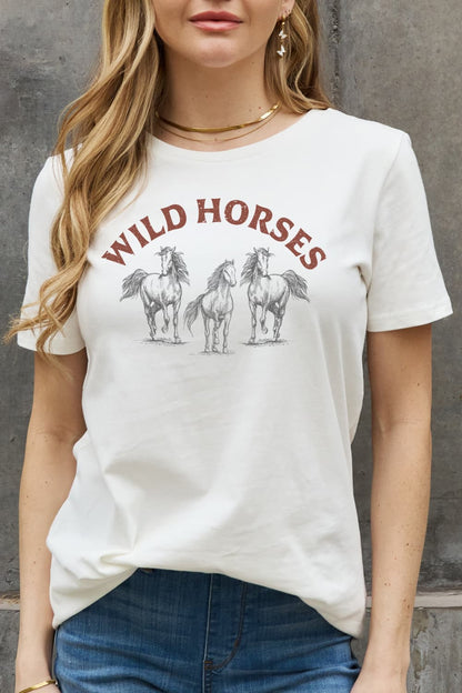 Simply Love WILD HORSES Graphic Cotton T-Shirt-Jewearrings