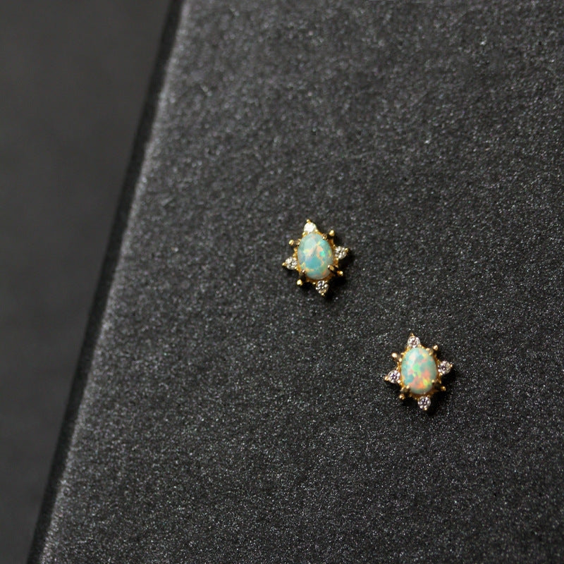 S925 Sterling Silver Gold Plated Opal Zircon Stud Earrings-Jewearrings