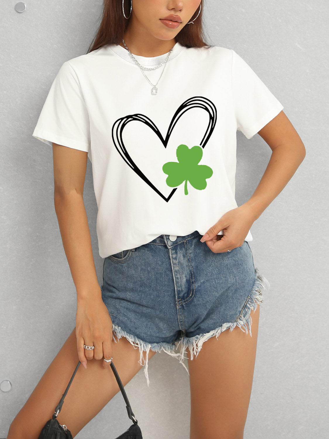 Heart Lucky Clover Short Sleeve T-Shirt-Jewearrings